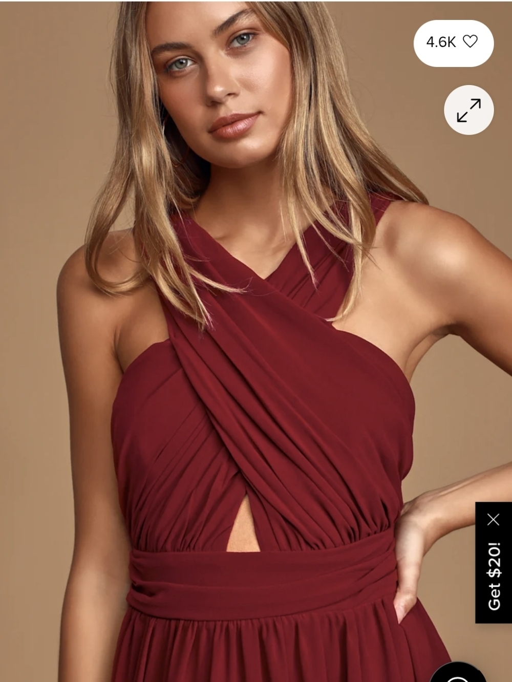Lulu's,Cross-Front Burgundy Maxi Dress, Size M - Picture 3 of 6